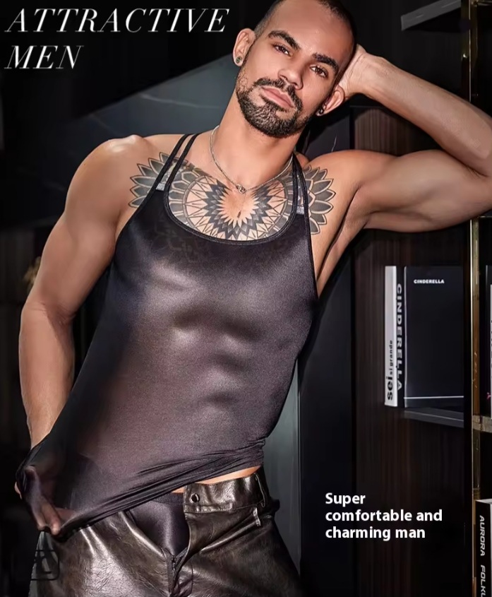 Men's Intimates cross-border visible tank top thin slim body shaping silk vest